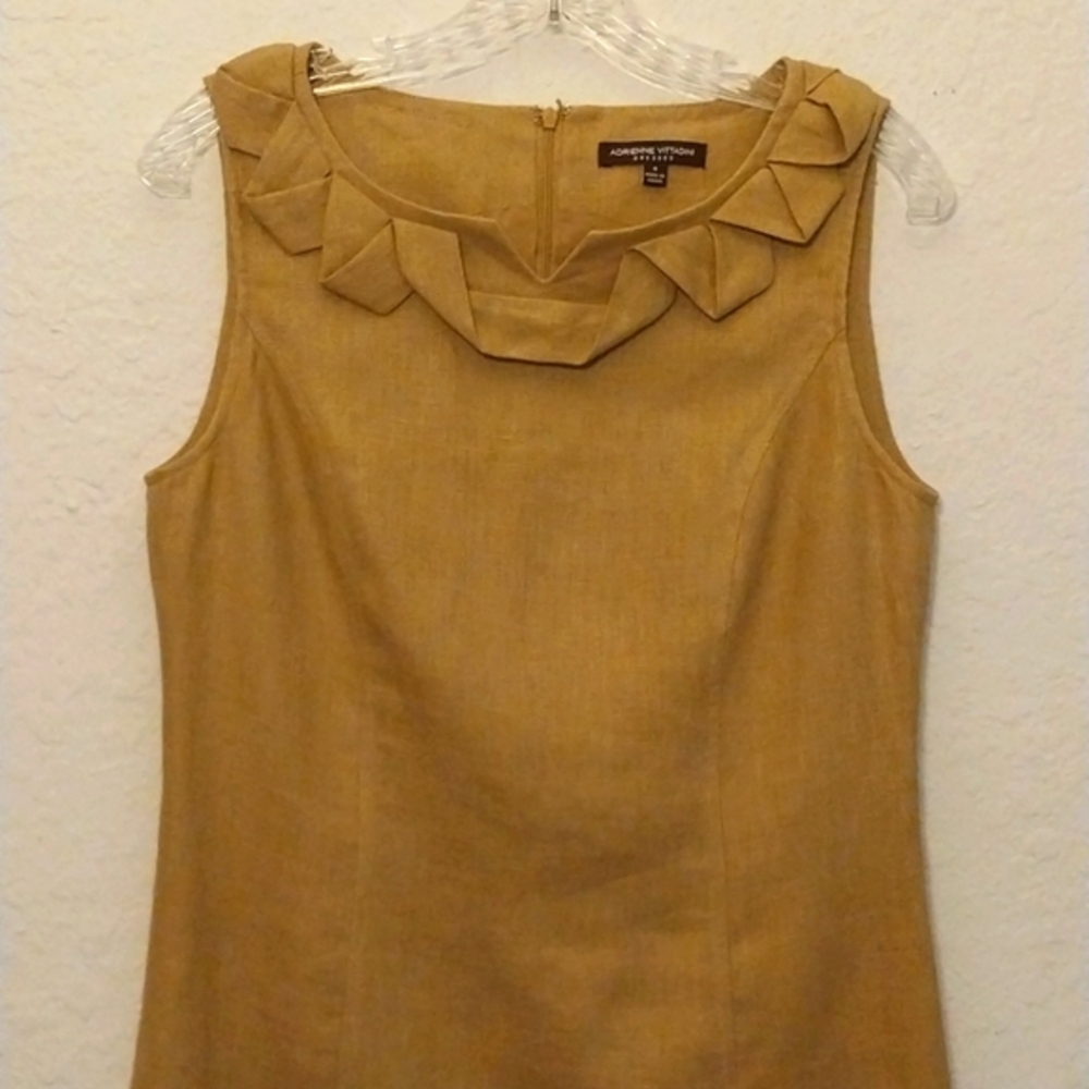 ADRIANNE PAPPELL Dress Sheath Linen Tan Sleeveless Size 4
